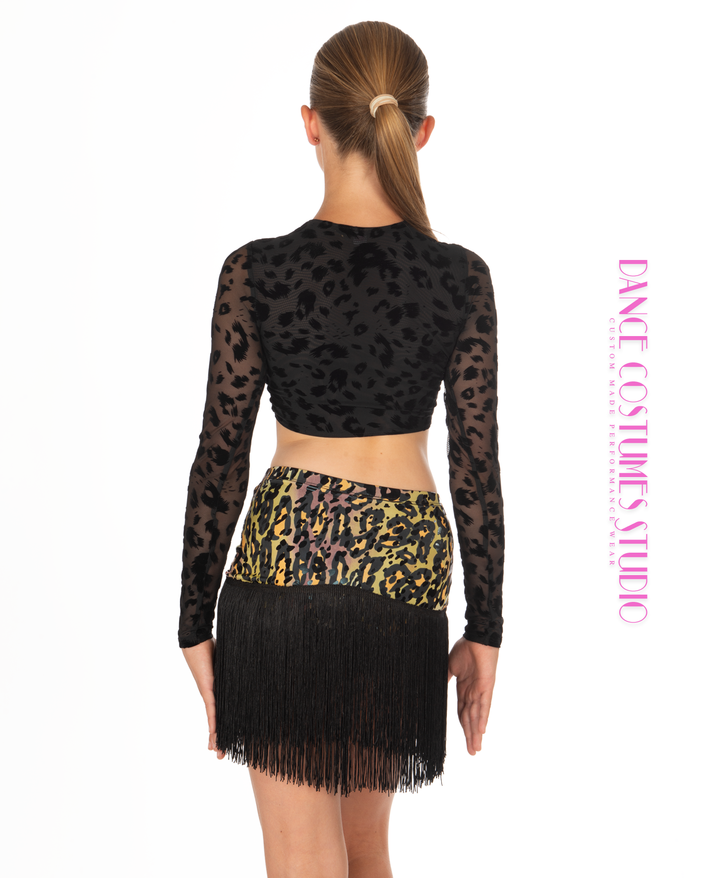 Omari Cheetah Mesh Long Sleeve Dance Crop Top