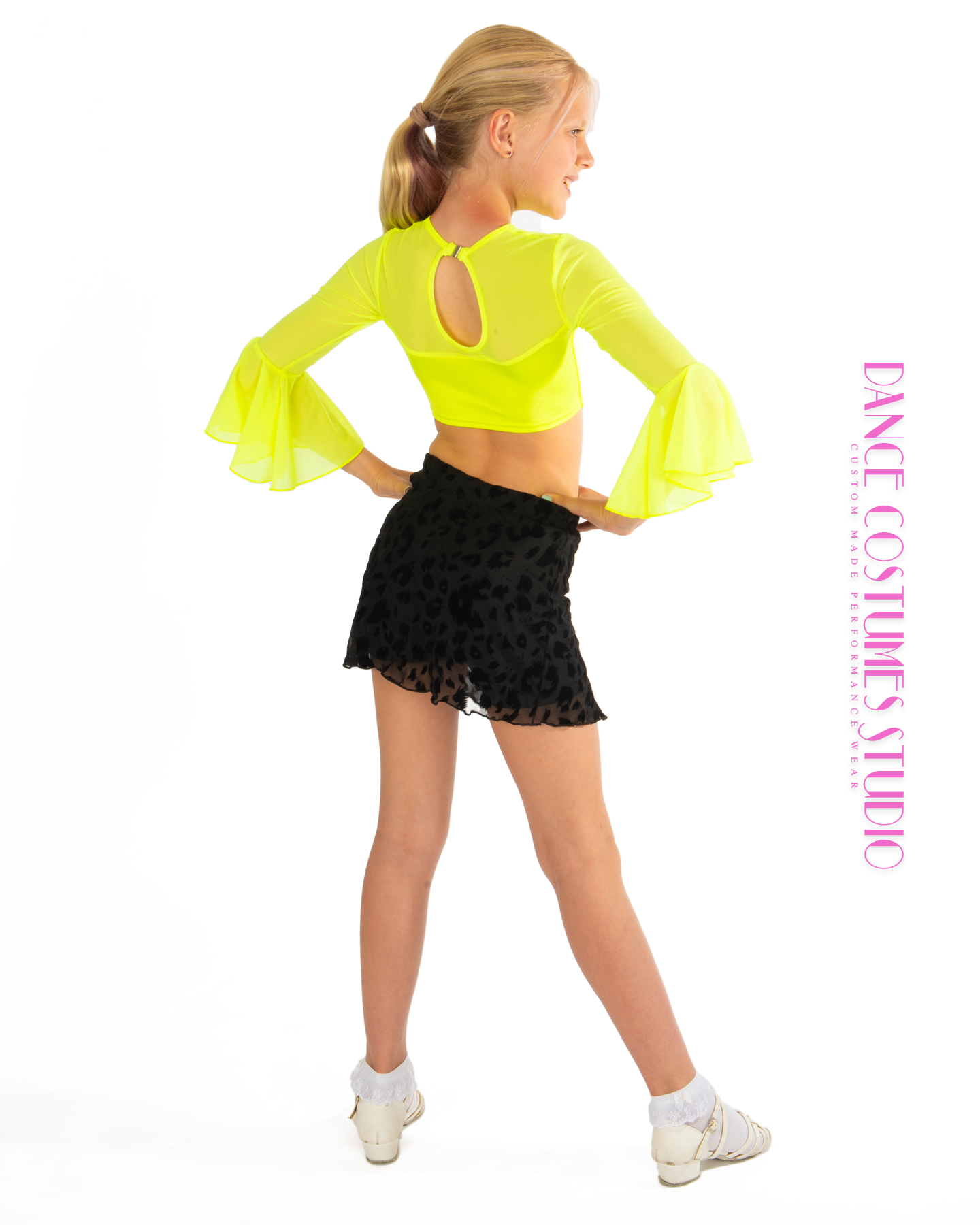 Mina Flared Sleeves Dance Crop Top - Neon Yellow