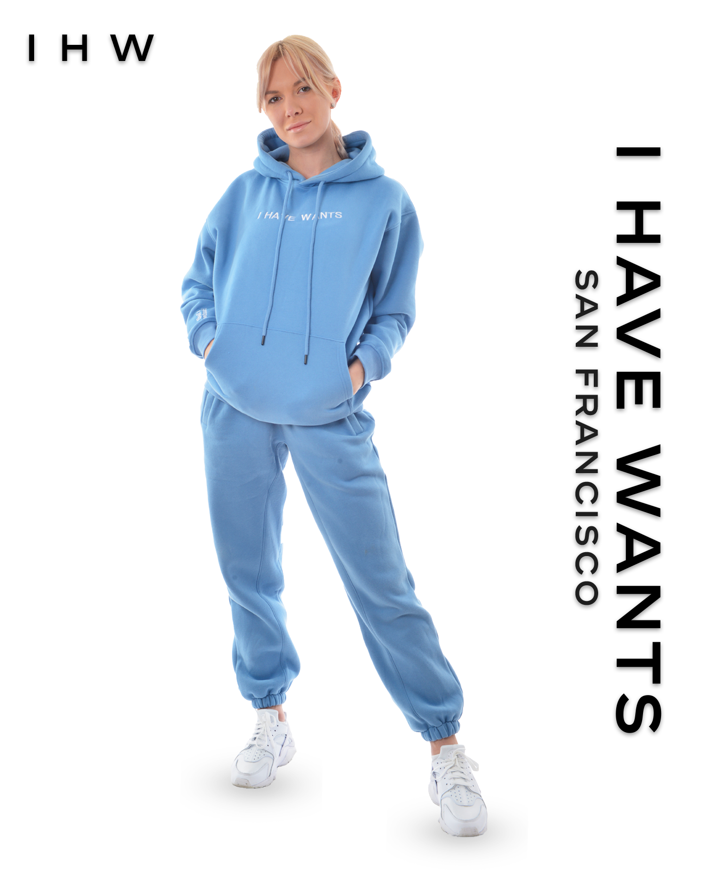 Womens Kangaroo Pocket Drawstring Blue Hoodie & Joggers - I Have Wants Logo