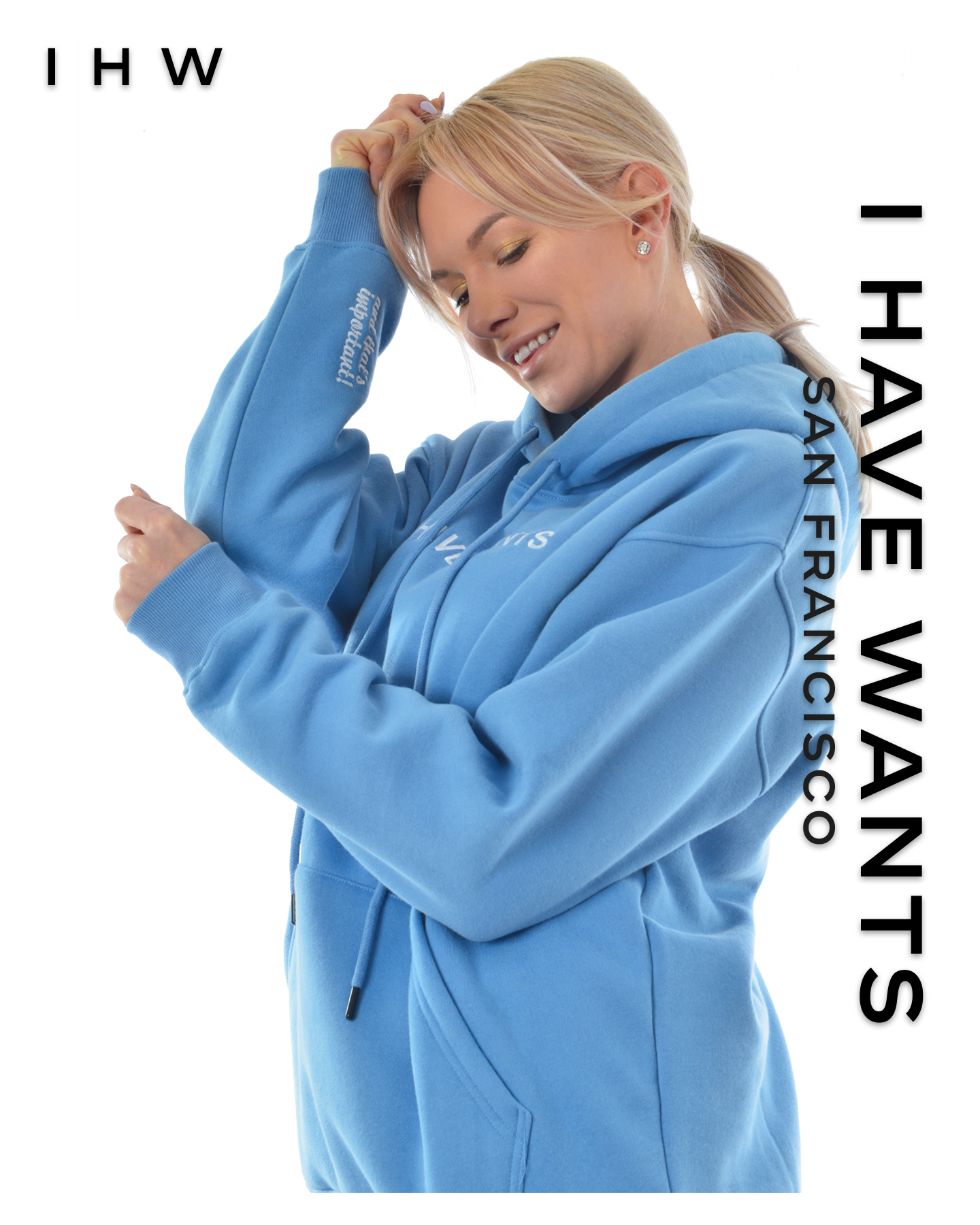 Womens Kangaroo Pocket Drawstring Blue Hoodie & Joggers - I Have Wants Logo