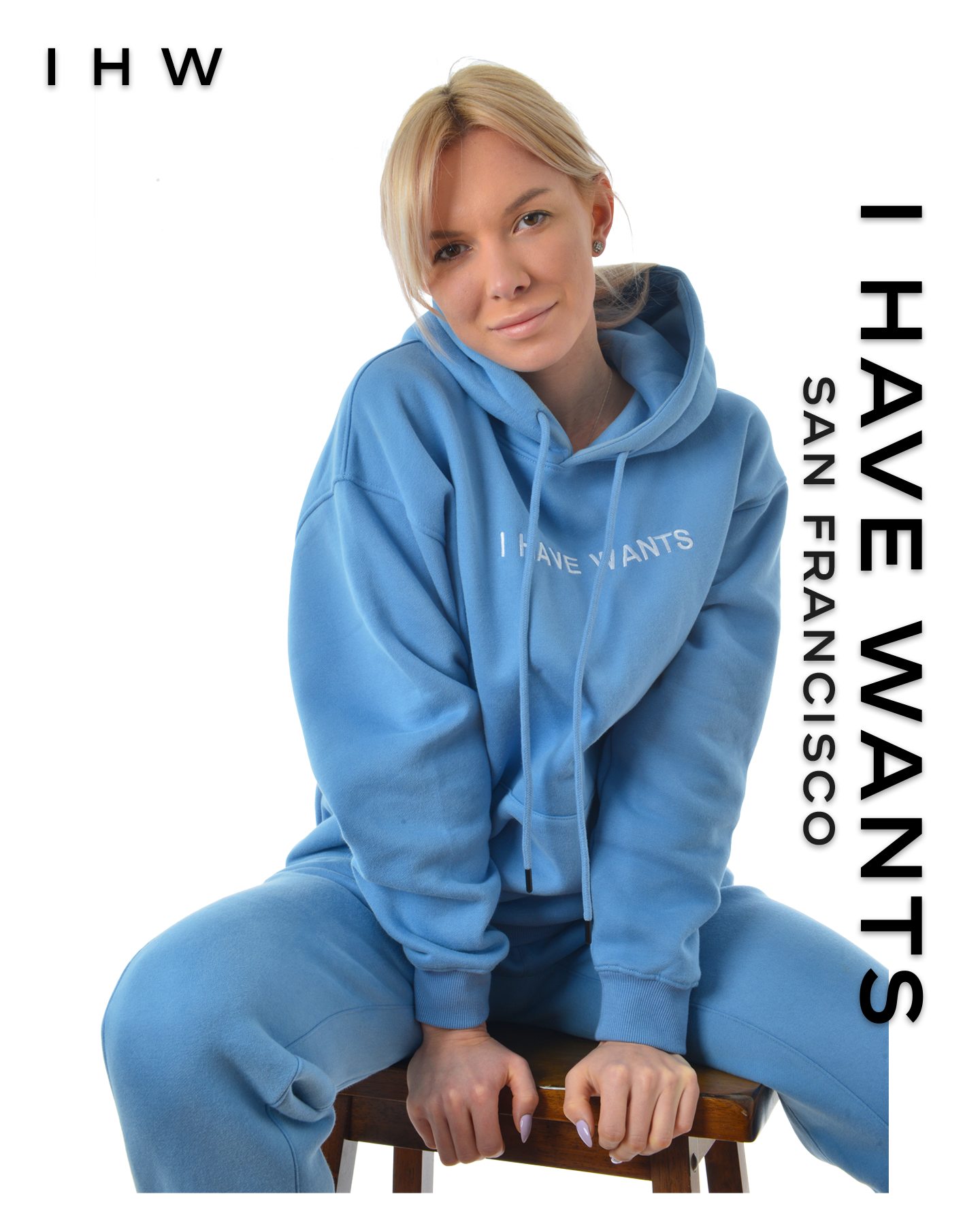 Womens Kangaroo Pocket Drawstring Blue Hoodie & Joggers - I Have Wants Logo