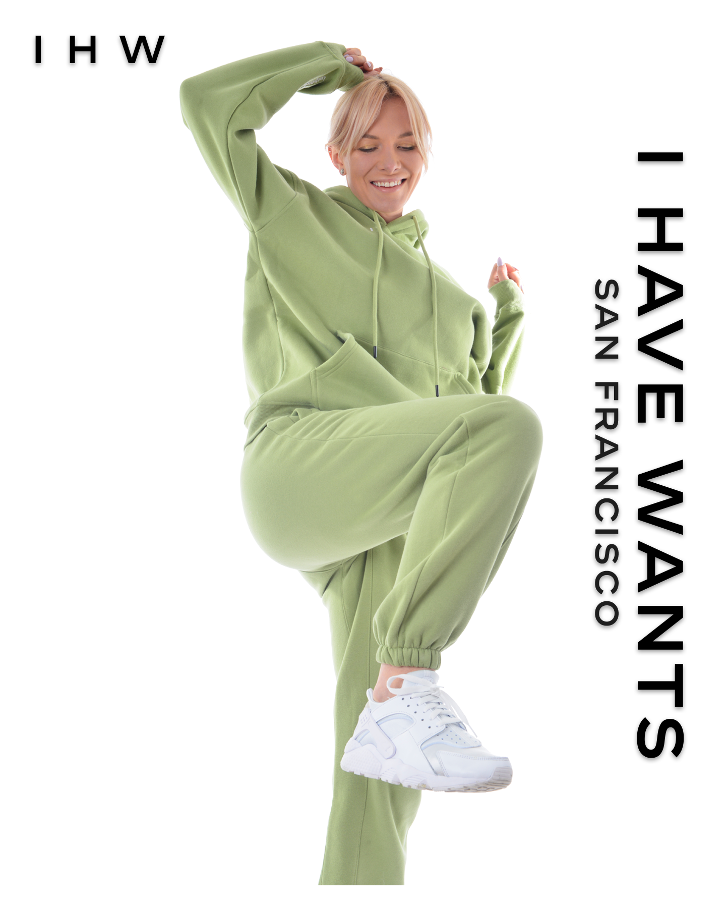 Womens Kangaroo Pocket Drawstring Matcha Green Hoodie & Joggers - I Have Wants Logo