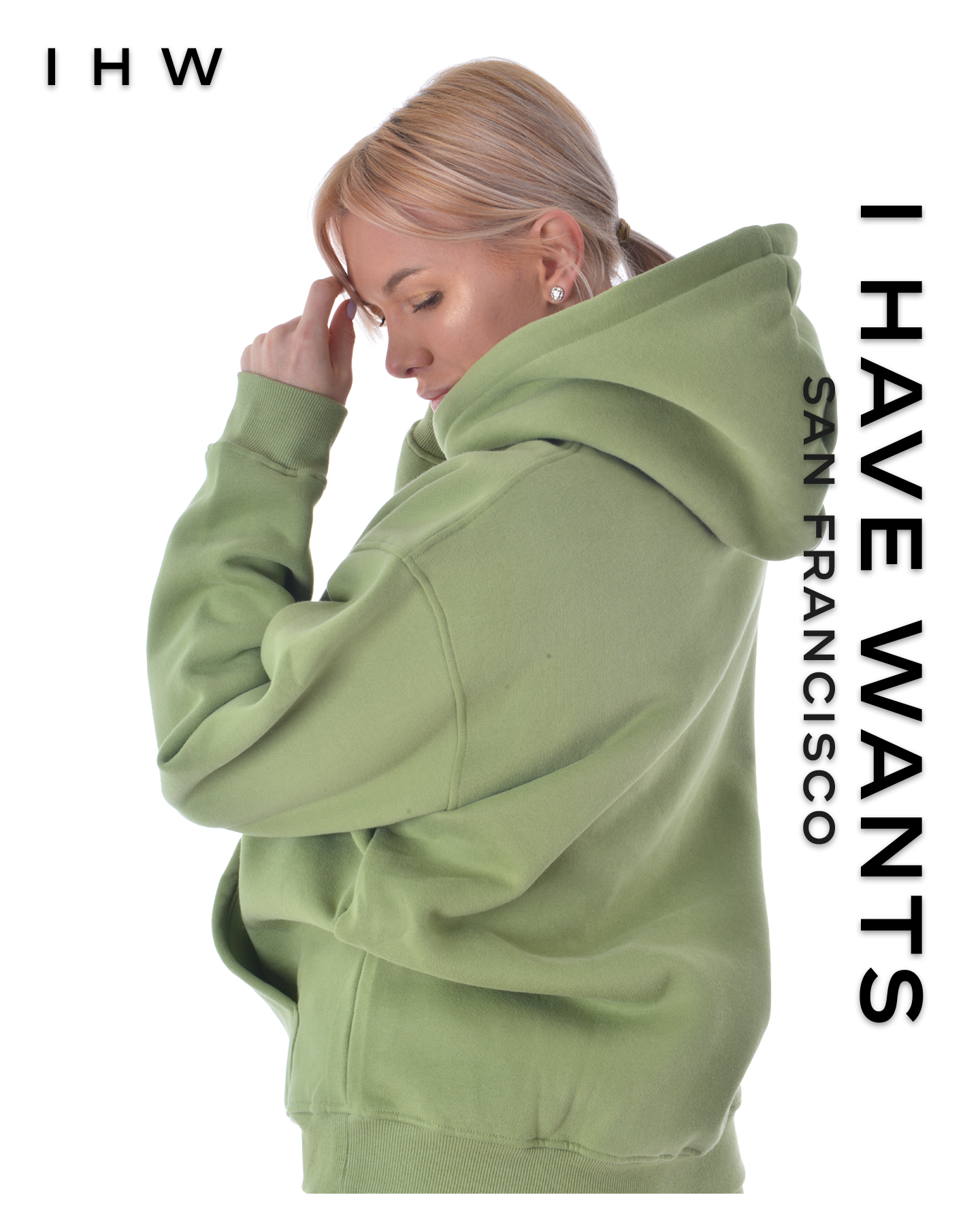 Womens Kangaroo Pocket Drawstring Matcha Green Hoodie & Joggers - I Have Wants Logo