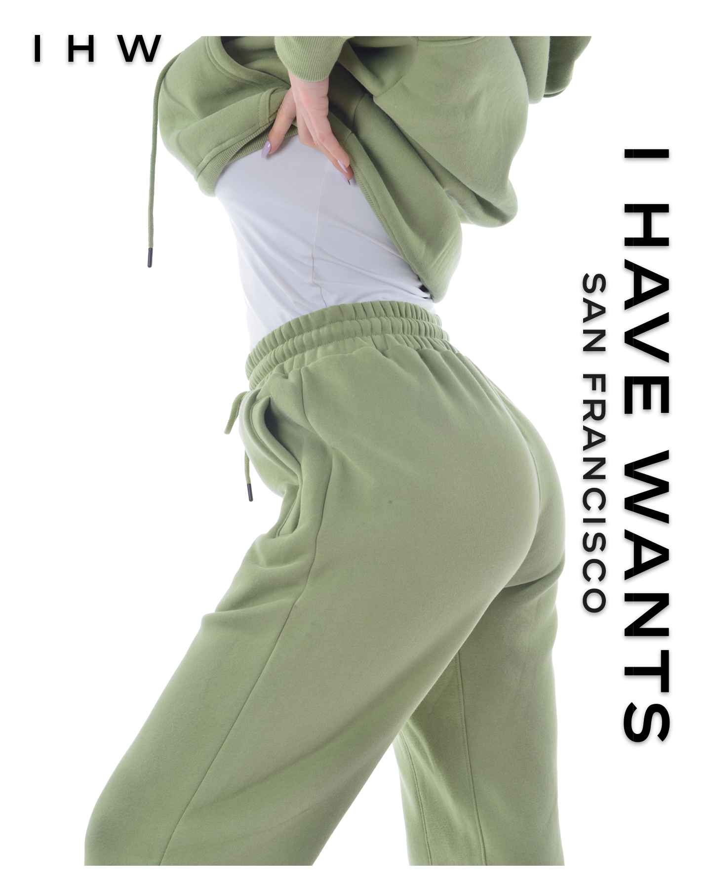 Womens Kangaroo Pocket Drawstring Matcha Green Hoodie & Joggers - I Have Wants Logo