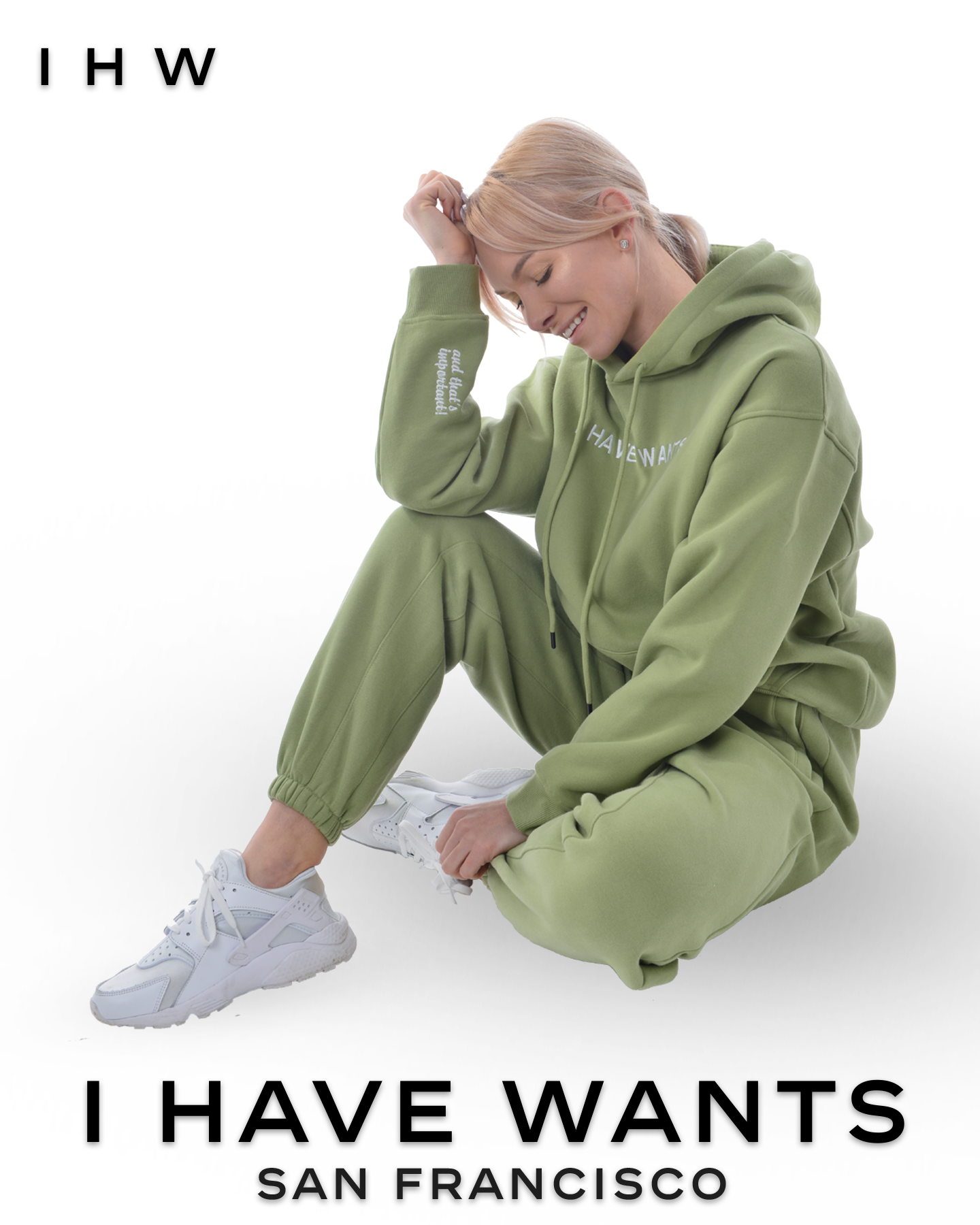 Womens Kangaroo Pocket Drawstring Matcha Green Hoodie & Joggers - I Have Wants Logo