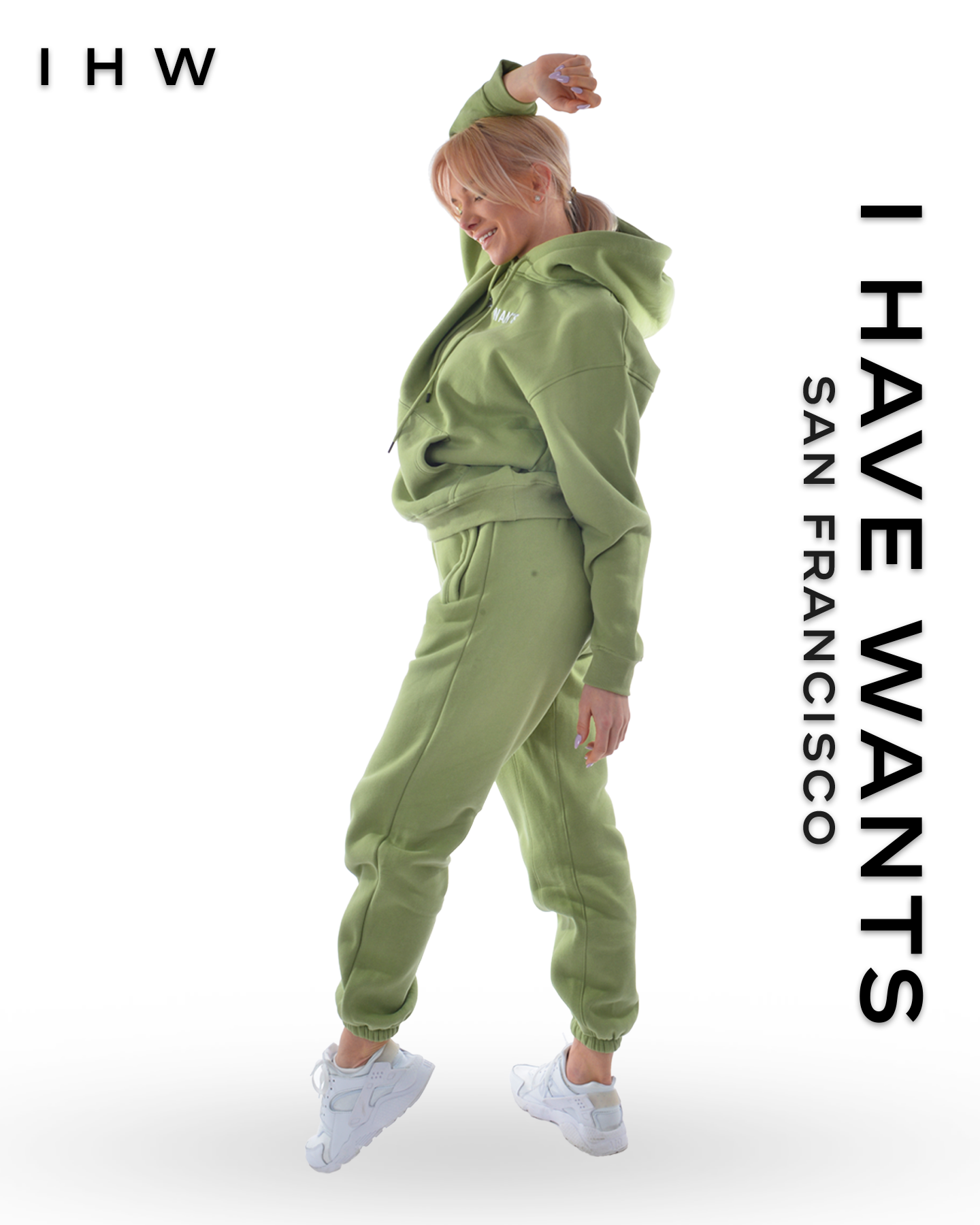 Womens Kangaroo Pocket Drawstring Matcha Green Hoodie & Joggers - I Have Wants Logo