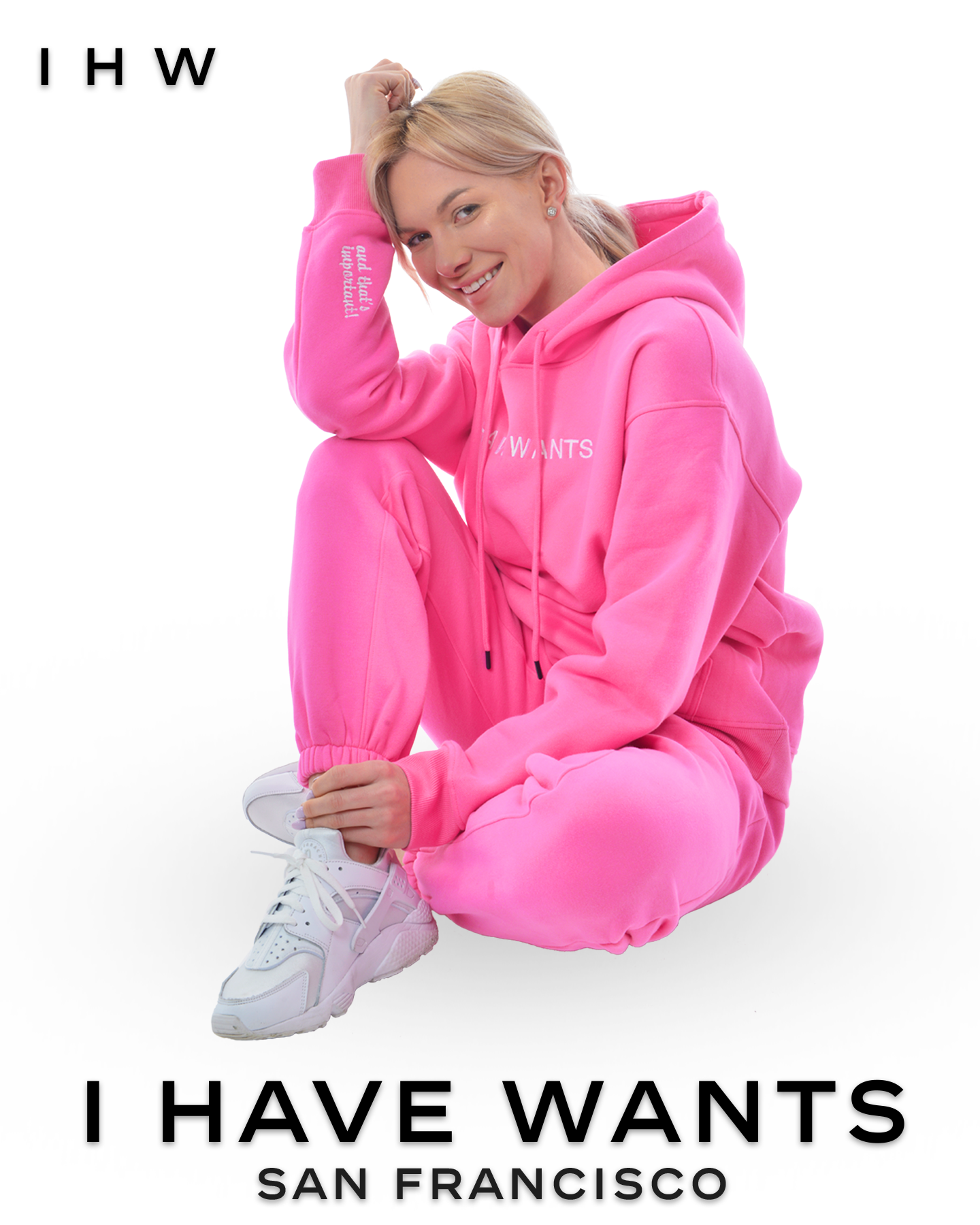 Womens Kangaroo Pocket Drawstring Pink Hoodie & Joggers - I Have Wants Logo