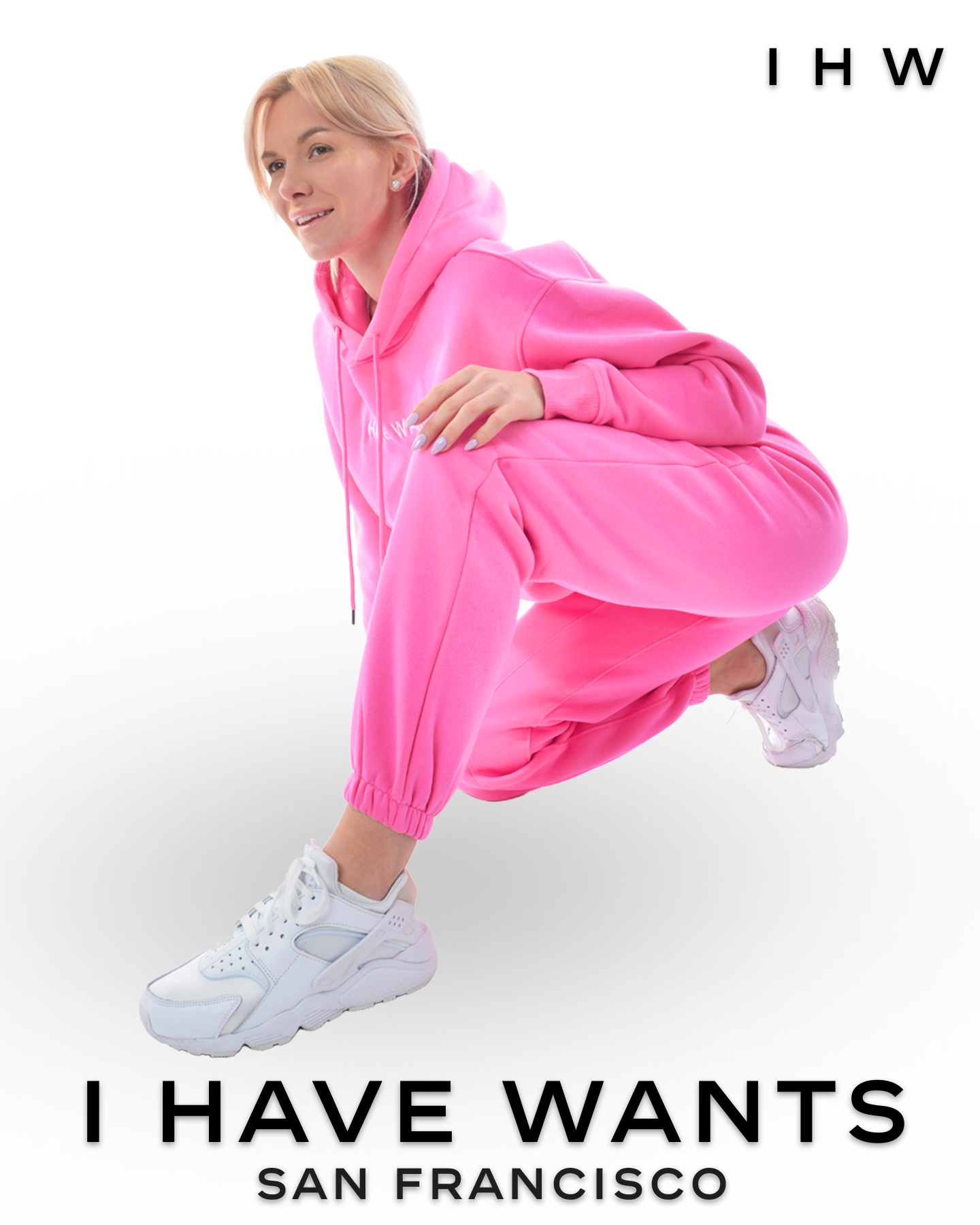 Womens Kangaroo Pocket Drawstring Pink Hoodie & Joggers - I Have Wants Logo