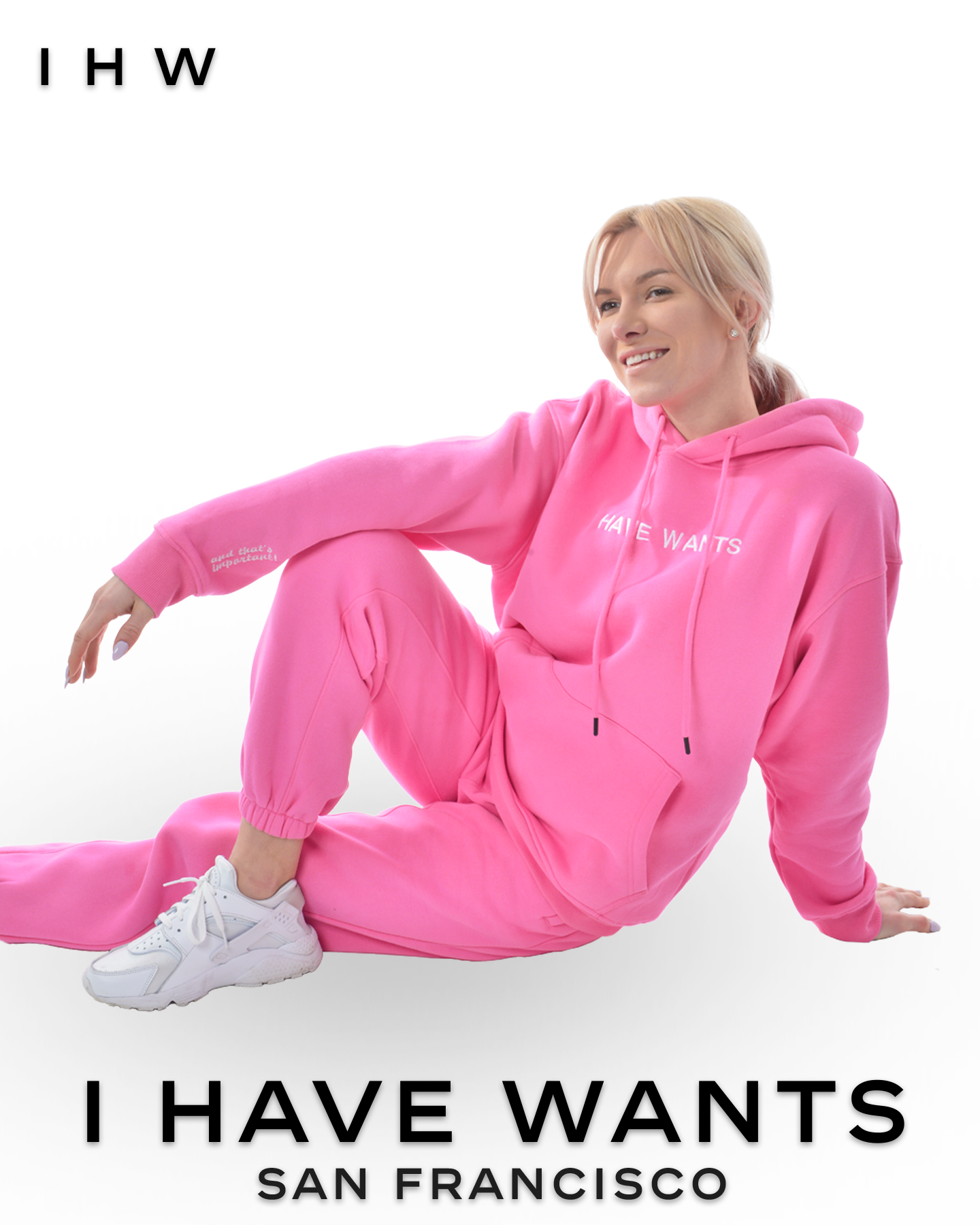 Womens Kangaroo Pocket Drawstring Pink Hoodie & Joggers - I Have Wants Logo