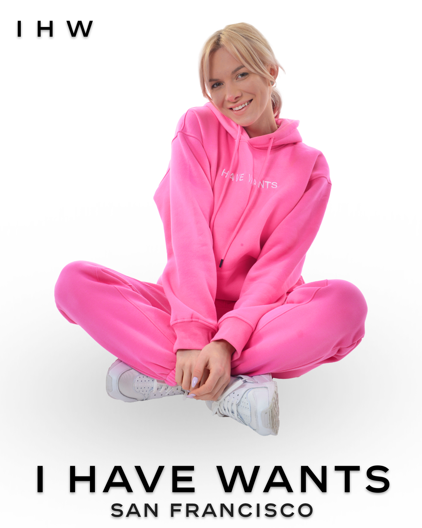 Womens Kangaroo Pocket Drawstring Pink Hoodie & Joggers - I Have Wants Logo