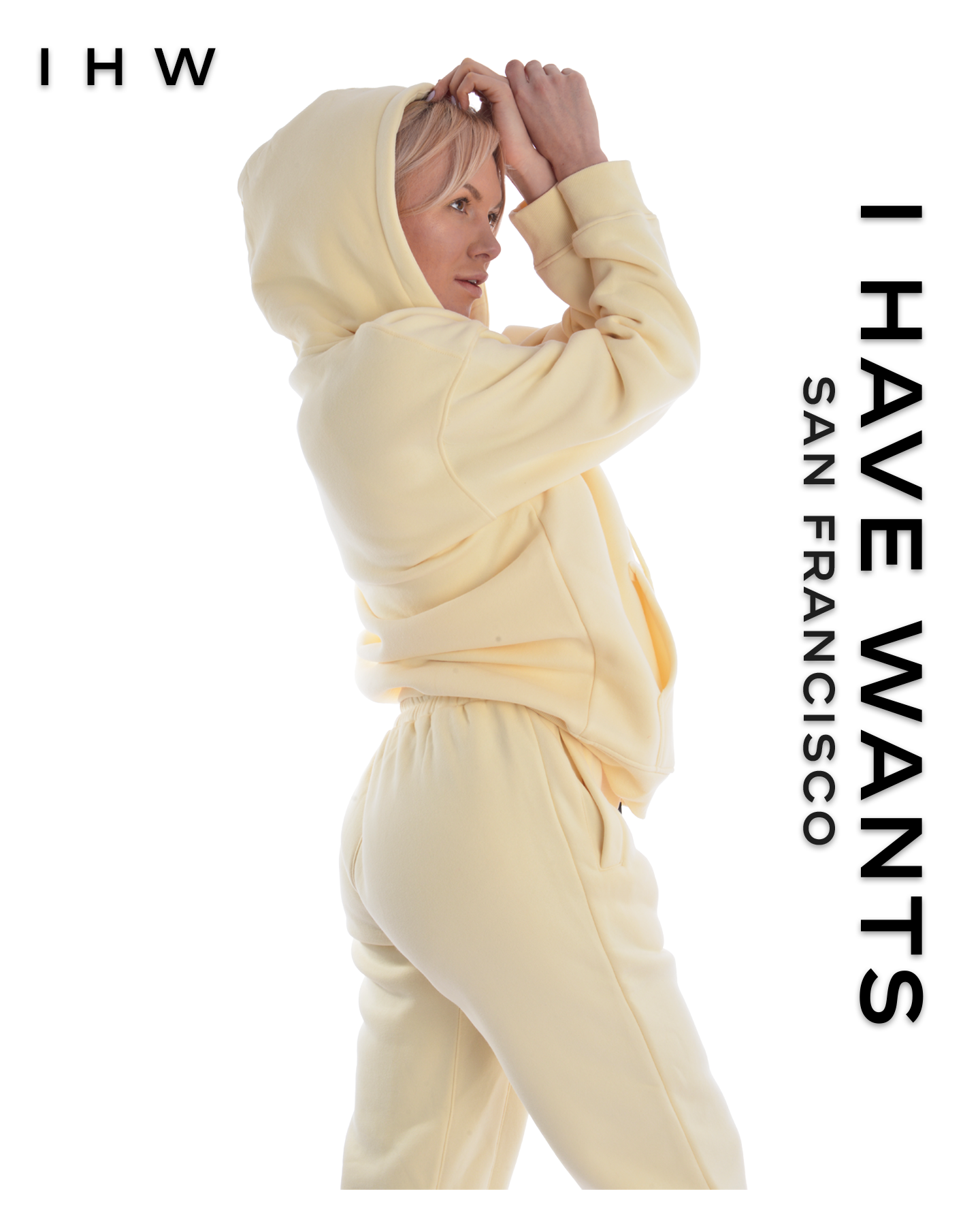 Womens Kangaroo Pocket Drawstring Ivory White Hoodie & Joggers - I Have Wants Logo