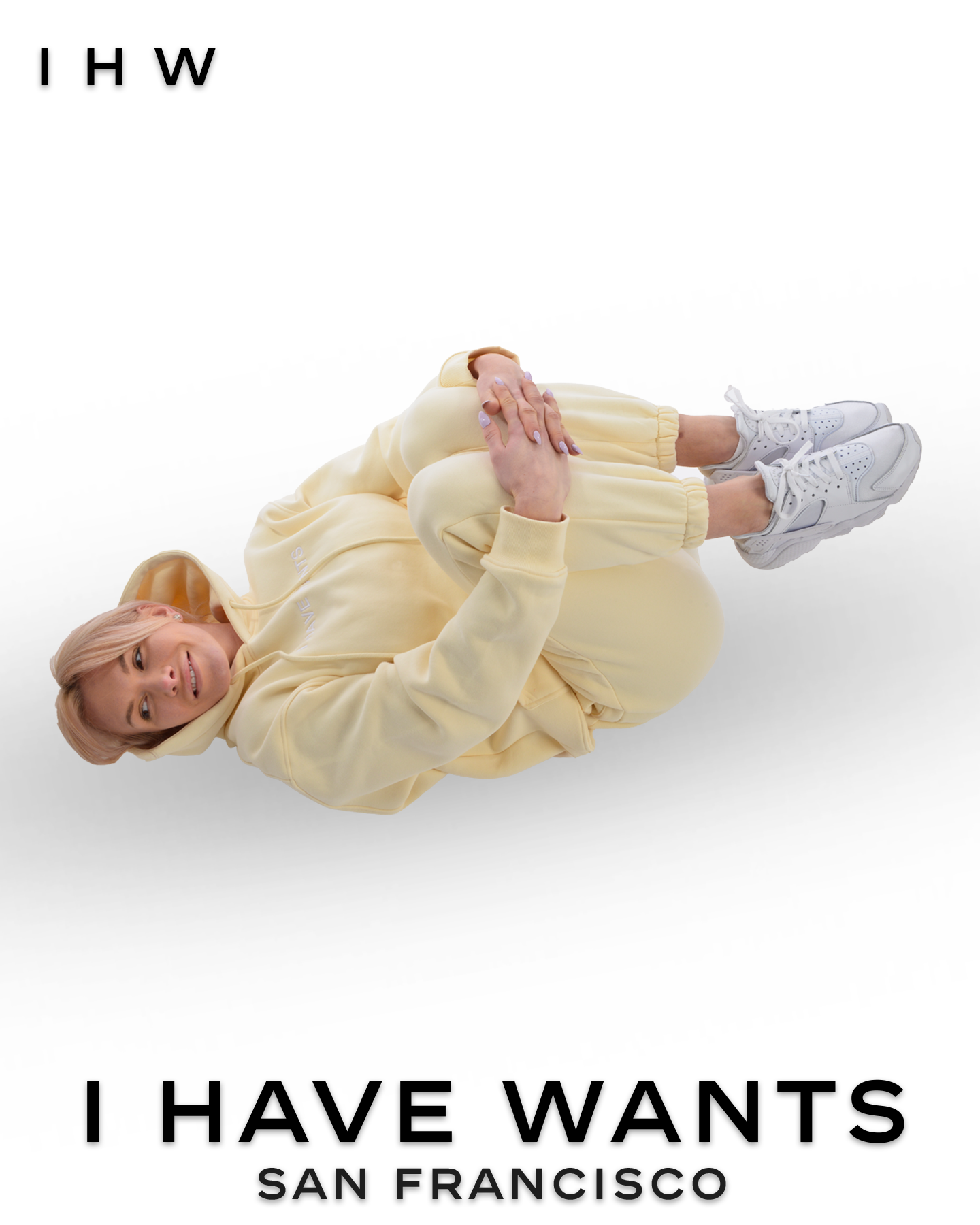Womens Kangaroo Pocket Drawstring Ivory White Hoodie & Joggers - I Have Wants Logo