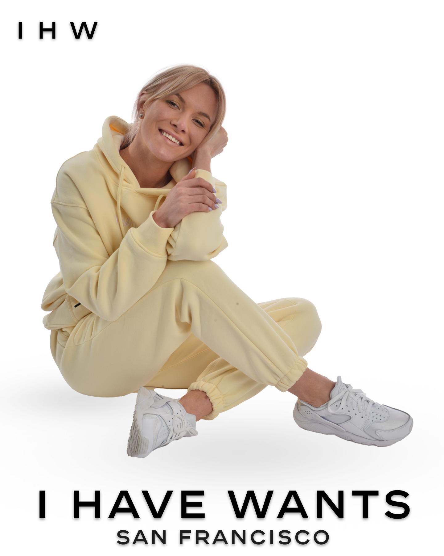 Womens Kangaroo Pocket Drawstring Ivory White Hoodie & Joggers - I Have Wants Logo