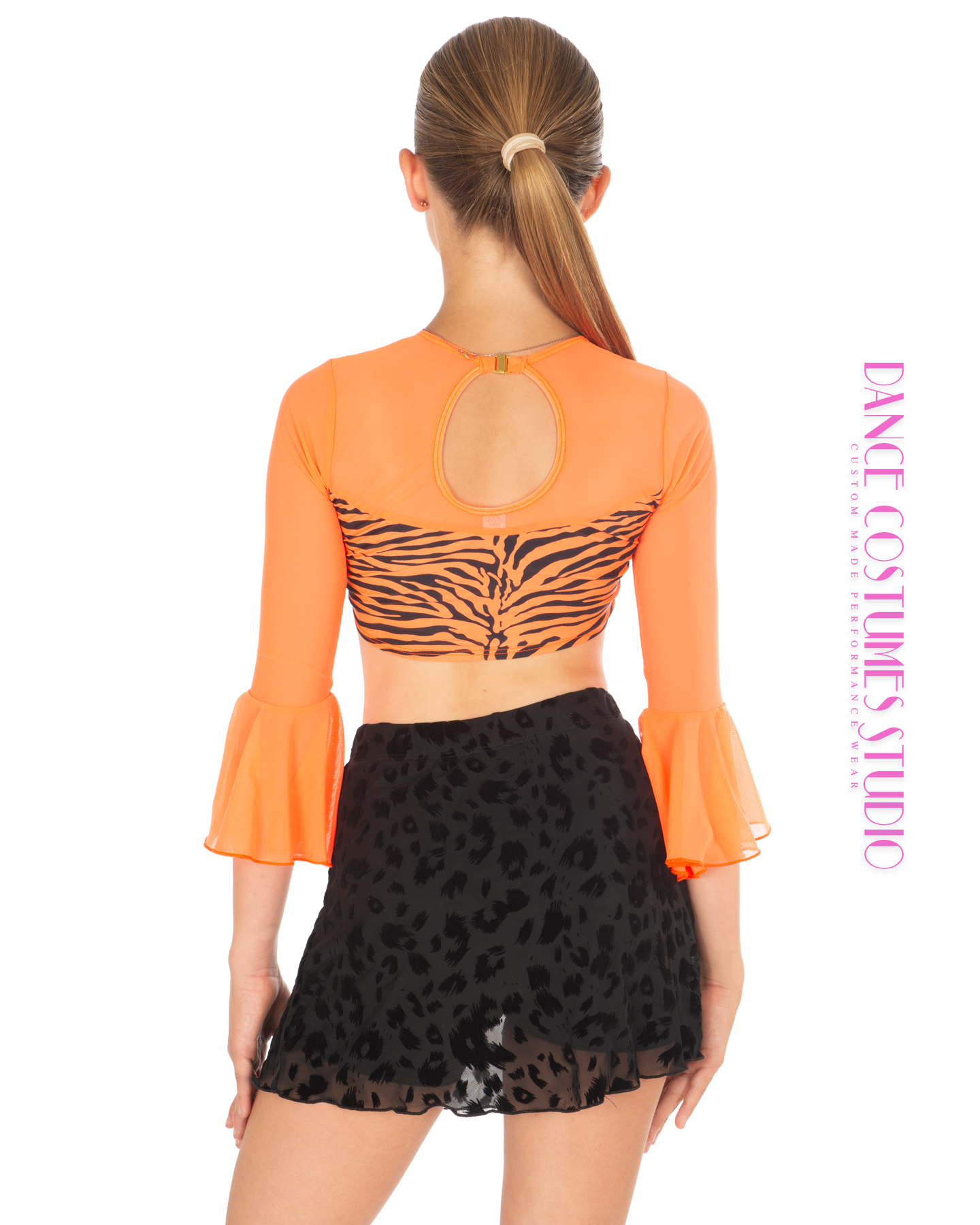 Mina Flared Sleeves Dance Crop Top - Orange Tiger