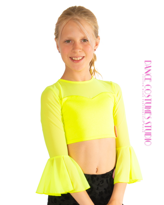Mina Flared Sleeves Dance Crop Top - Neon Yellow