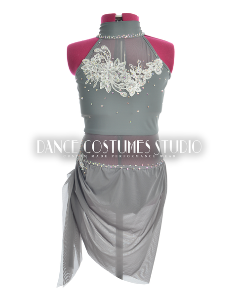 grey contemporary dance dress Lyrical/Contemporary Steel Grey One Piece Dance Costume-AXS