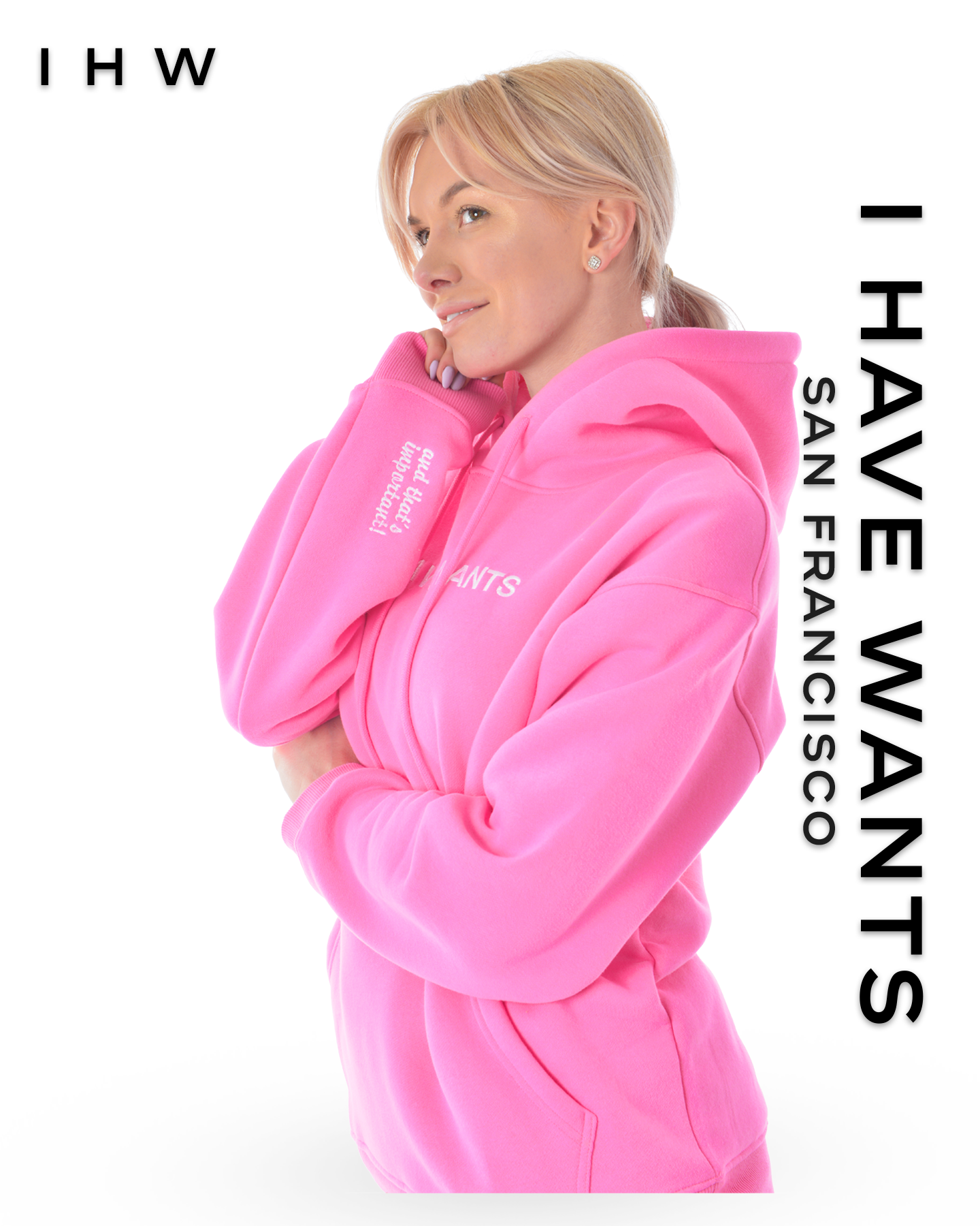 Womens Kangaroo Pocket Drawstring Pink Hoodie & Joggers - I Have Wants Logo